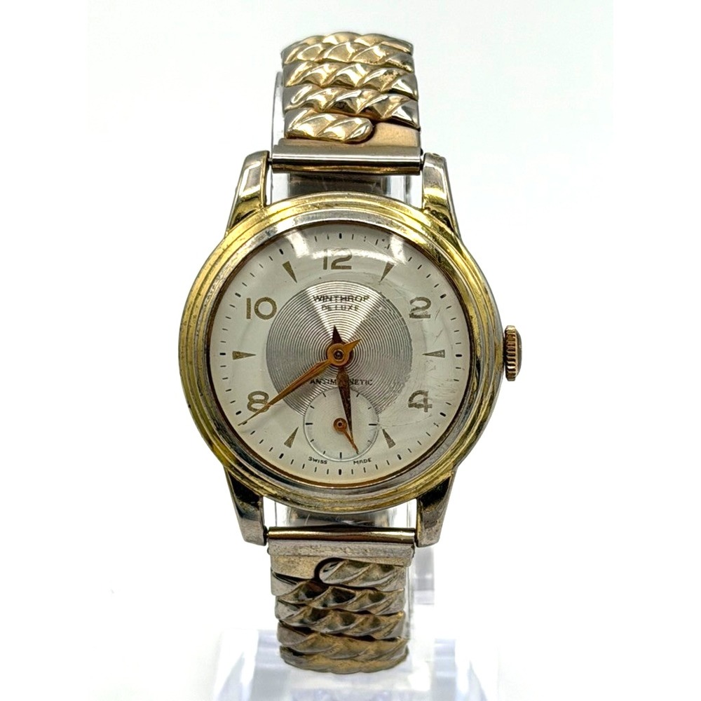 Vintage Winthrop De Luxe Swiss Mechanical Watch 33mm Small Seconds Running